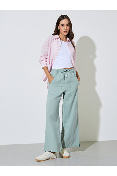 Take Two By Styli Green Wide-Leg Trousers