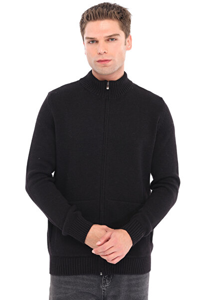 Trist Star Black Men's 80% Wool 20% Acrylic Plain Knit Full Zipper Stand Coll...