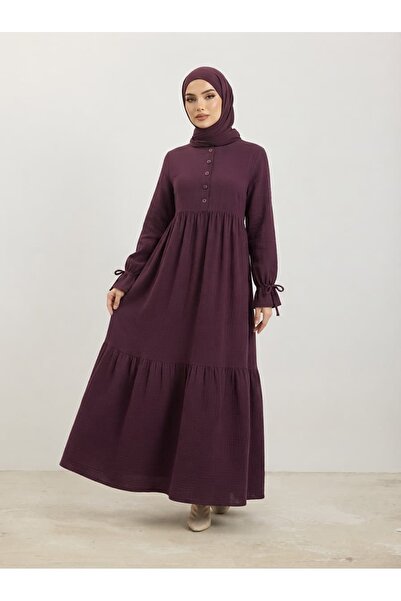 ankanoor Buttoned Front, Ruffled Sleeves Muslin Dress 150 cm Anka262031