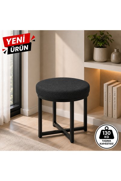 ZİRO TEKLİ PUF TAKIMI TABURE BENCH MAKYAJ SANDALYESİ SİYAH AYAK
