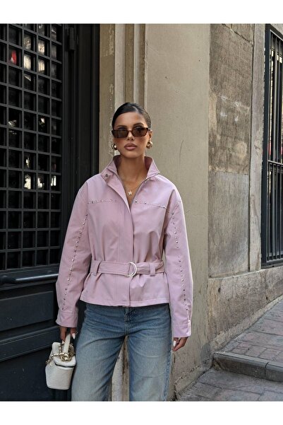 Ekim Store Studded Belted Zippered Trench Jacket