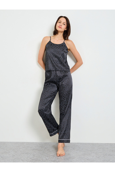 Take Two By Styli Black Leopard Print Cami Pajama Set