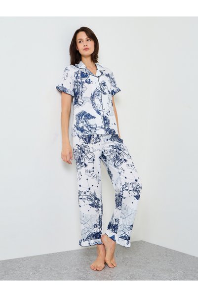 Take Two By Styli Womens Tropical Print Short Sleeve Pajama Set -
