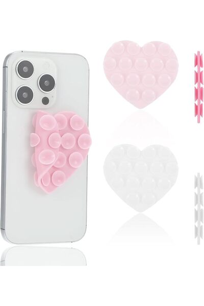Tazweeq 2PCS Heart Phone Grip Silicone Suction, Phone Case Heart Suction Cup ...