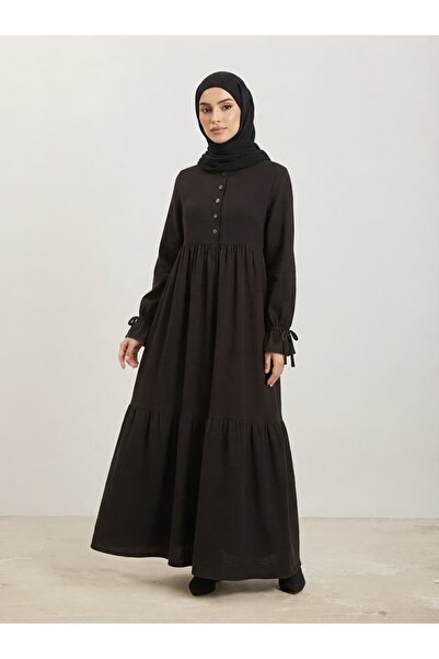 ankanoor Buttoned Front, Ruffled Sleeves Muslin Dress 150 cm Anka262031