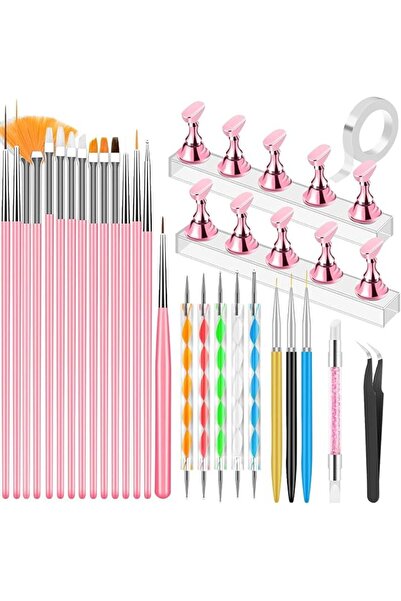 Goodern 28 PCS Nail Art Tools Set,Nail Liner Brush Dotting Tools Nails Stand ...