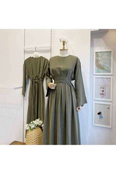 fayaboutique.com Çağla Yeşili Bel Detaylı Alize Elbise
