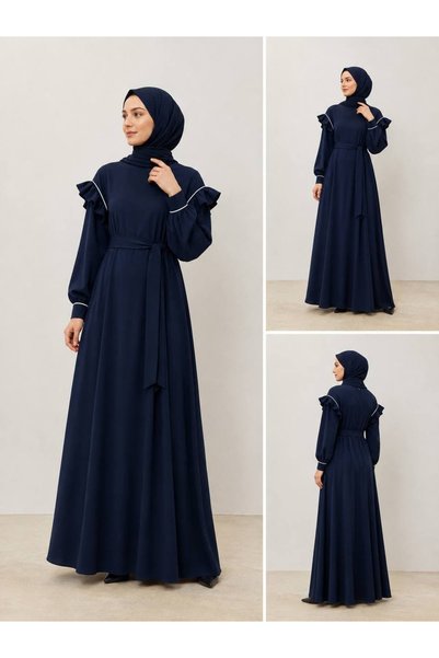 ankanoor Omuz ve Manşet Biyeli Medine İpeği Elbise 150 CM ANKA262038