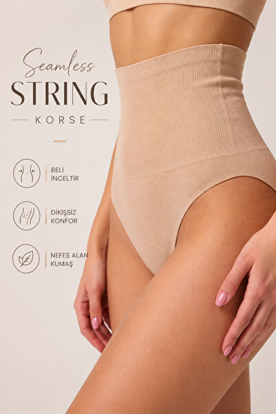 nisaNCa Yüksek Bel Lazer Kesim String Korse Külot İz Yapmayan Sıkılaştırıcı G...