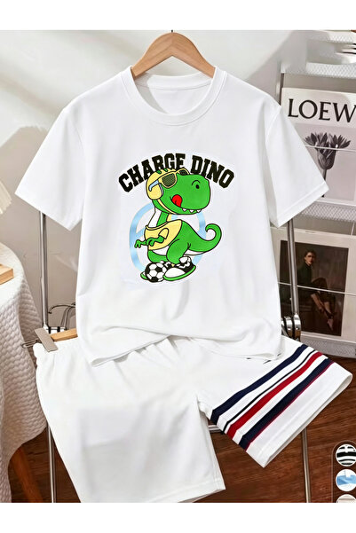 Take Two By Styli Boys White Charge Dino Graphic T-Shirt
