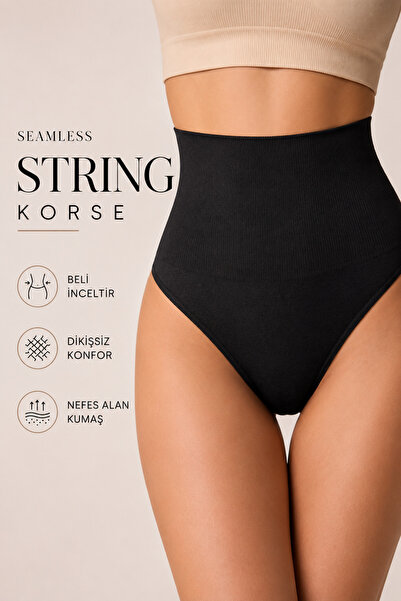 nisaNCa Seamless Yüksek Bel String Korse Külot İz Yapmayan Sıkılaştırıcı Göbe...