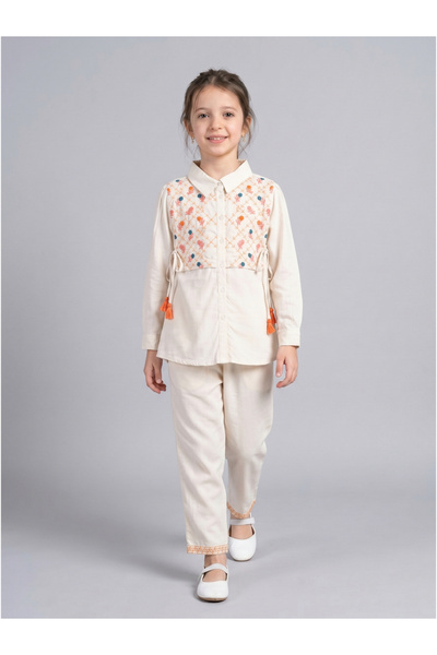 Bella Moda By Styli Cotton Long Sleeves Embroidered Top and Pant Set