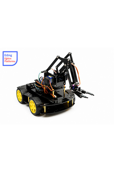 EDİNG EĞİTİM PLATFORMU Arduino Robot Kollu 4WD Akıllı Araç Kiti Demonte – Programlanabilir Mobil Robot Araba ve STEM Eğitim Seti