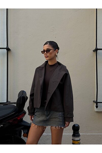 Ekim Store Belted Jacket with Collar and Buttons Trench Coat