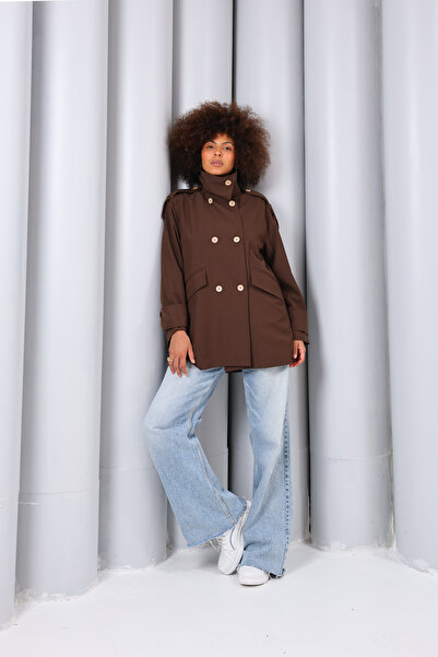 Heggo Women's Oversize Trench Coat Short Length Stand Collar Buttoned Pockete...