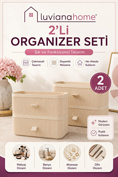 Universal Çekmeceli XL Makyaj Takı Kozmetik Parfüm Krem Serum Düzenleyici 2'l...