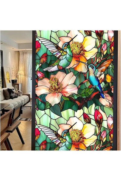Bukela Window Privacy Film 45x100cm Colorful Retro Flower Birds Window Glass ...