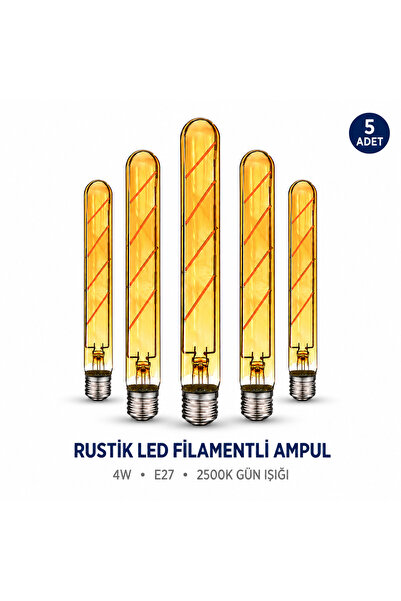 RBR T185 Rustik LED Filament Ampul 4W E27 2500K Gün Işığı Amber Vintage Ediso...