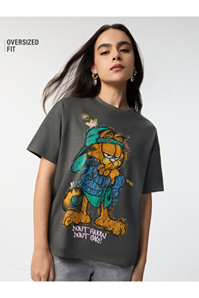 The Souled Store By Styli تي شيرت كبير الحجم برسومات غارفيلد باللون الفحمي