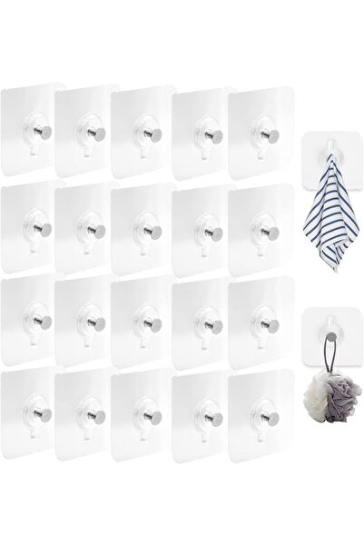 ALMEKAQUZ 20 Pcs Self-Adhesive Transparent Picture Hooks, 6 X 6 Cm, Stainless...