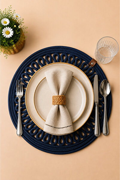 MaVaux Decorative Single Placemat Patterned Tricot Model Round American Style...