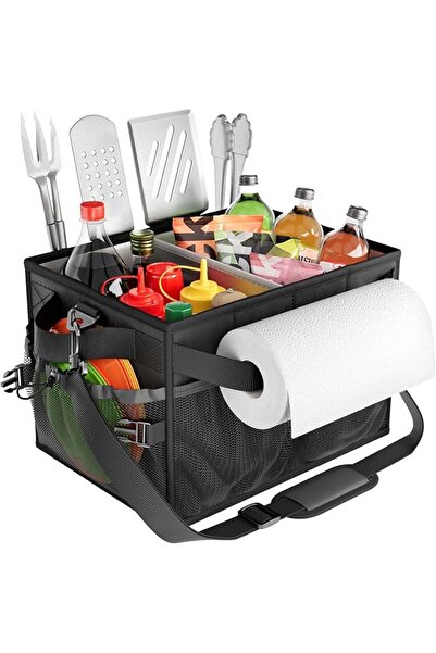 ALMEKAQUZ Collapsible Picnic Basket, Portable Grill Caddy with Paper Towel Ho...