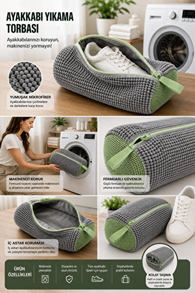 Single Ayakkabı Yıkama Çantası Özel Makarna Kumaş Fermuarlı Büyük Boy Mikrofiber