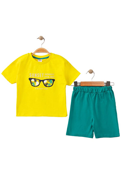 bebegen Baby Boy Yellow Green Glasses Printed Shorts 2-Piece Set