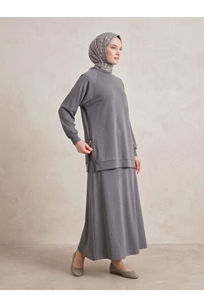 Lunsera Store Side Zipper Detail Raglan Sleeve Skirt Suit - Anthracite