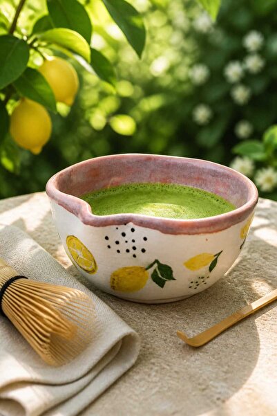 BvaCollection El Yapımı Stoneware Güneşli Mavi Matcha Kasesi