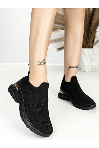 OMODA Pantofi sport dama cu platforma negri din material textil Danzela