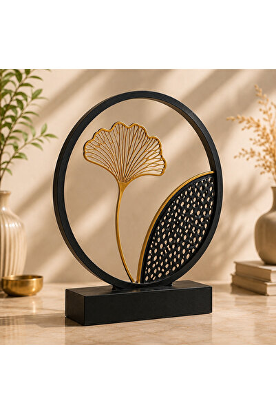ROKH 🌿 35 cm Dekoratif Ginkgo Yapraklı Masaüstü Biblo Siyah Gold Şık Ev Deko...