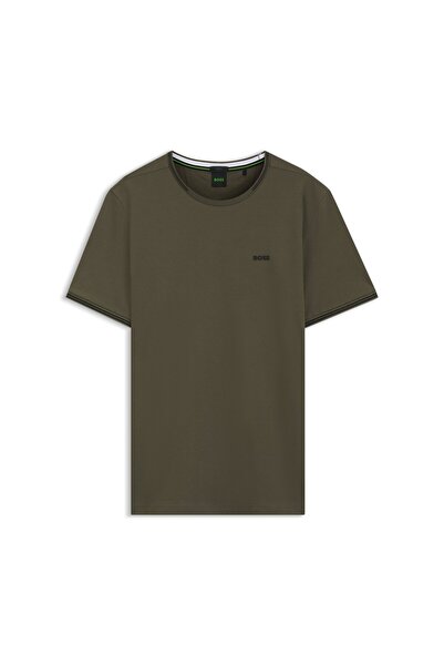 BOSS Çizgili - Logolu Esnek Pamuklu T-Shirt
