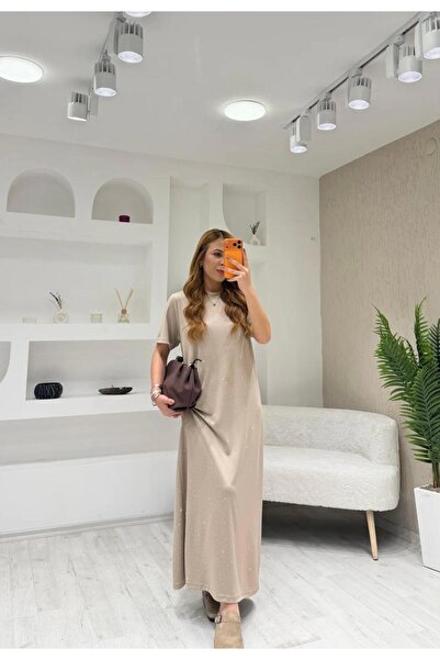 Top Step Modal Textured Stone Detailed Short-Sleeved Dress