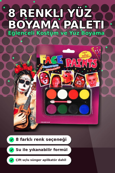 Eco Lounge 8 Renkli Yüz Boyama Paleti Fırça Hediyeli - Çocuk Parti Makyaj Set...