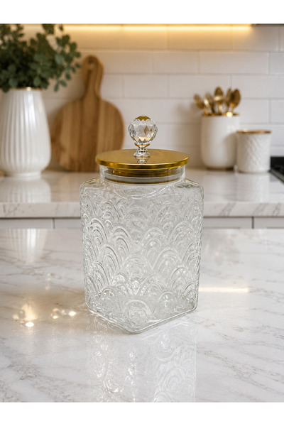 ALLEGRI Gold Metal Lid Prism Shape Model Rainbow Pattern Jar Organizer 1000 ml