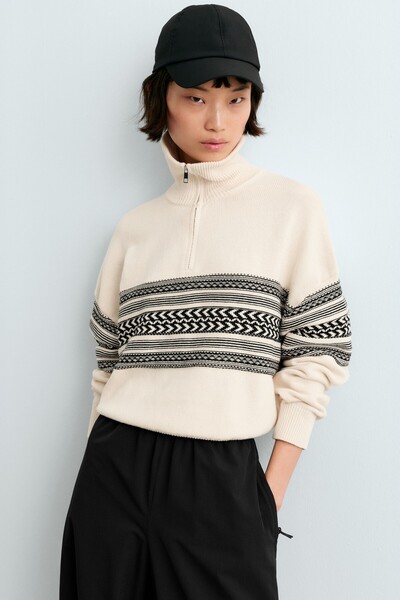 Oysho 100% cotton Jacquard high-neck jumper
