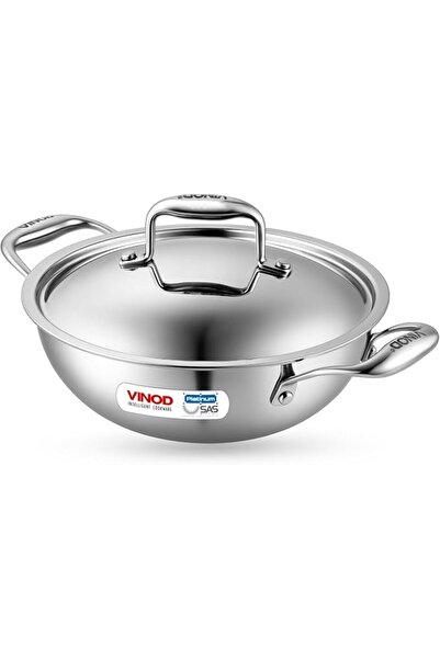 Vinod By Styli Vinod Platinum Triply Stainless Steel Kadai with Stainless Ste...