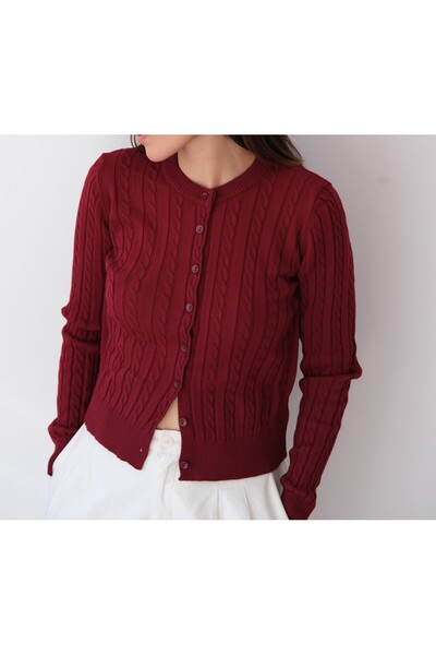 Gülçin Coşkun Crew Neck Braided Buttoned Fit Basic Women's Knitwear Cardigan