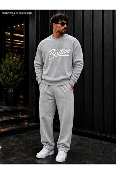 caddekombin Ανδρικό σετ αθλητικής φόρμας Street Style με θετικό τύπωμα και λα...