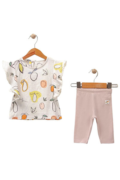 bebegen Baby Girl Ecru Powder Apricot Printed Tights 2-Piece Set