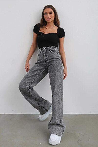 byhaziran butik Cecyh Smoked Women's Wide Leg Flexible Comfortable Wide Leg J...