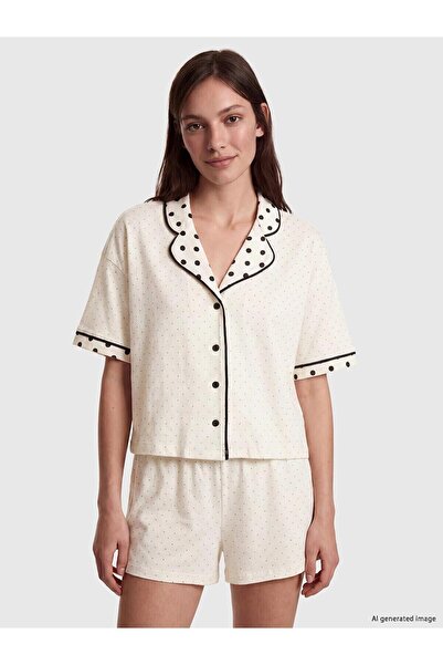 LC Waikiki Shirt Collar Polka Dot Women's Shorts Pajama Set (S6)