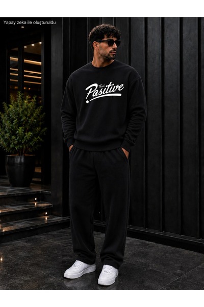 caddekombin Men's Street Style Positive Printed Crew Neck Regular Fit Men's T...