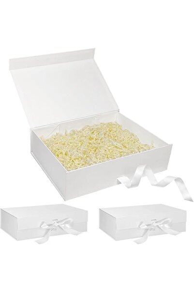 KASTWAVE 3 Pack White Gift Boxes with Lids and Ribbon, Durable Small Gift Box...