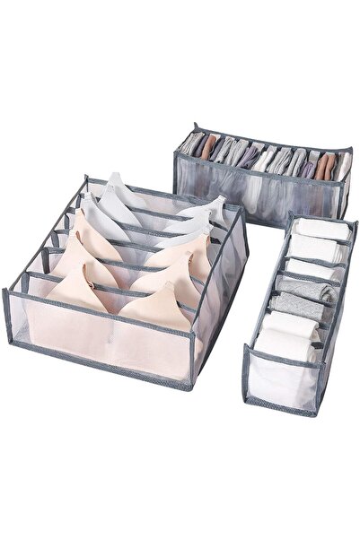 Noonedibs Organizator sertar lenjerie din nylon, Set de 3 bucăți (1 × 6 compa...