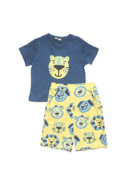 bebegen Boy's Navy Blue Yellow Tiger Shorts 2-Piece Set