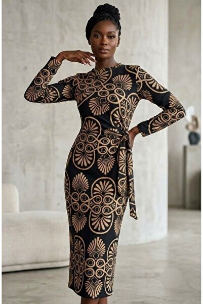 KAŞİHA Yandan Tie-Up Patterned Tulle Fabric Women's Dress 125 cm