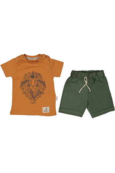 bebegen Baby boy orange green lion print shorts 2-piece set