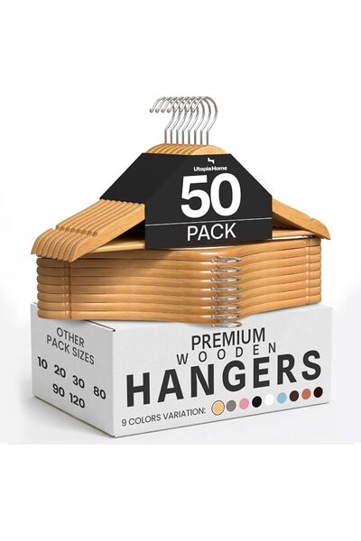 Utopia Home Premium Wooden Hangers 50 Pack - Durable & Slim Coat Hanger - Sui...